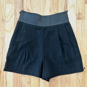 Diane Von Furstenberg leather waisted felted wool shorts